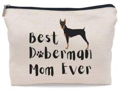 Lacosu Make-up-Tasche mit Aufschrift "Best Doberman Mom Ever", lustiger Dobermann, Welpe, Kosmetiktasche für Hundeliebhaber, Frauen, Mädchen, Hundebesitzer, Geschenke, Dobermann, Mutter, Geburtstag, von Lacosu
