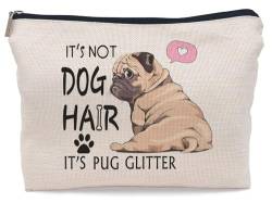 Lacosu Make-up-Tasche mit Aufschrift "It's Not Dog Hair It's Mops" mit Glitzer, lustiger Mops, Welpe, Kosmetiktasche für Hundeliebhaber, Frauen, Mädchen, Mops-Besitzer, Geschenke, Geburtstag, von Lacosu