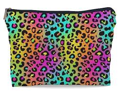 Lacosu Make-up-Tasche mit Reißverschluss, Leopardenmuster, Regenbogenfarben, Leopardenmuster, Geschenk für Frauen, Teenager, Mädchen von Lacosu