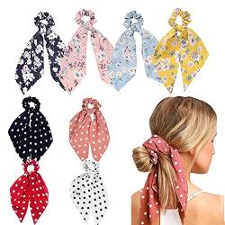 (8 Stück) Chiffon elastischer Haargürtel, Punkte, Floral Muster Schleife Haarschmuck, geeignet für Mädchen und Frauen Pferdeschwänze und andere Haarfixierer von LadayPoa