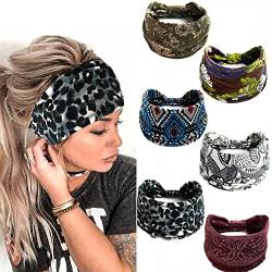 6 Stück Stirnbänder Damen Frauen Breites Haarband Boho Blumendruck Leopard Knot Elastische Lauf Yoga Kopfwickel Haarbänder Mehrfarbig von LadayPoa