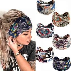 6 Stück Stirnbänder Damen Frauen Breites Haarband Boho Blumendruck Leopard Knot Elastische Lauf Yoga Kopfwickel Haarbänder Mehrfarbig von LadayPoa