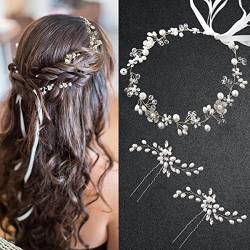 Braut Hochzeits Kopfschmuck,3 Stück Braut blumen Haarschmuck Damen Tiara, Hochzeits Haarnadel Set, Perlen Hochzeits Haarschmuck,Hochzeits Stirnbänder für Braut,Brautjungfern, Abschlussball von LadayPoa