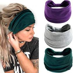 Stirnbänder Damen Frauen Breites Haarband,3 Stück Einfarbig Sport Yoga Kopfwickel Haarbänder Elastische Haarbänder von LadayPoa