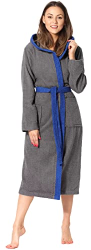 Ladeheid Damen Frottee Bademantel aus 100% Baumwolle LA40-191 (Dunkelgrau-12/Blau-28, XL) von Ladeheid