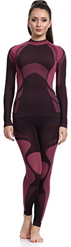 Ladeheid Damen Funktionsunterwäsche Set Langarm Shirt Lange Unterhose Thermoaktiv (Schwarz/Rot, L) von Ladeheid