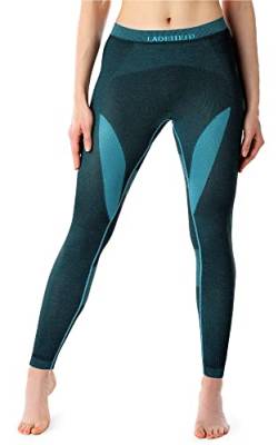 Ladeheid Damen Winter Funktionsunterwäsche Thermounterwäsche Skiunterwäsche Lange Unterhose Thermoaktiv LAGI005 (Schwarz/Turquoise, S) von Ladeheid