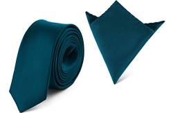 Ladeheid Herren Schmale Krawatte & Einstecktuch Set SP/P (150cm x 5cm, 22cm x 22cm, Dunkel smaragdgrün) von Ladeheid