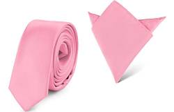 Ladeheid Herren Schmale Krawatte & Einstecktuch Set SP/P (150cm x 5cm, 22cm x 22cm, Rosa) von Ladeheid