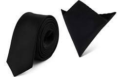 Ladeheid Herren Schmale Krawatte & Einstecktuch Set SP/P (150cm x 5cm, 22cm x 22cm, Schwarz) von Ladeheid