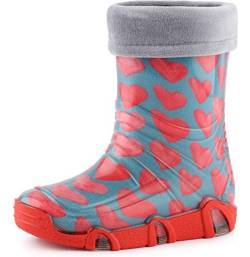 Ladeheid Kinder Mädchen Jungen Gummistiefel gefüttert Swk 203 (Türkis Rosa Herzen, 35/36 EU) von Ladeheid