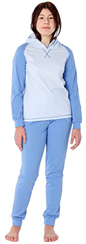 Ladeheid Mädchen Jungen Teenager Schlafanzug aus Baumwolle Langarm Tierkostüm Pyjama bunt mit Tiermotiv Verkleidung mit Kapuze LA40-237 (Blau Hai, 158) von Ladeheid
