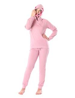 Ladeheid Mädchen Jungen Teenager Schlafanzug aus Baumwolle Langarm Tierkostüm Pyjama bunt mit Tiermotiv Verkleidung mit Kapuze LA40-237 (Rosa Schweinchen, 158) von Ladeheid