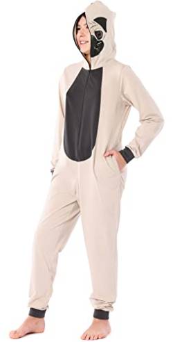 Ladeheid Mädchen Teenager Schlafoverall aus Baumwolle Tierkostüm Jumpsuit bunt Tiermotiv Verkleidung mit Kapuze LA40-233 (Beige Mops, 176) von Ladeheid