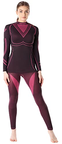 Ladeheid Thermounterwäsche Damen Set Langarm Shirt Lange Unterhose Thermoaktiv LAGI006 (Schwarz/Rosa, XL) von Ladeheid