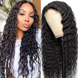 4X4 Lace closure Wigs water wave Human Hair Wigs Brazilian Human Hair Lace front Wigs Echthaar perücken für schwarze Frauen 150% Density Pre Plucked with Baby Hair Natural Color (18 Zoll) von Ladiaryf