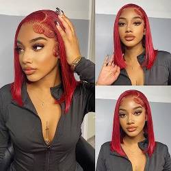 99J Burgundy Lace Front Wigs Human Hair 13x4 HD Lace Frontal Bob Wigs 180% Density Brazilian Straight Short Bob Human Hair Wigs for Black Women Pre Plucked Natural Hairline (14 inch, 99J Burgundy) von Ladiaryf