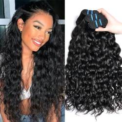 9A Brazilian Hair Bundle Water Wave Human Hair 3 Bundles Brasilianische Haare Bündel Echthaar Weave Menschliche Haare 100% Unprocessed Virgin Human Hair Weave Natural Black Color 10 12 14 Zoll von Ladiaryf