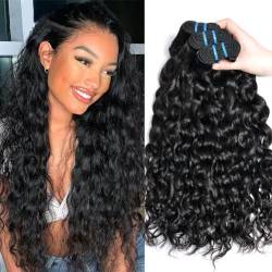 Brazilian Hair Bundle Water Wave Human Hair 3 Bundles Curly Hair Weave 100% Unprocessed Virgin Brasilianisches Haar Remy Menschliches Haar Weave Natural Black Color （18 20 22 Zoll 300g） von Ladiaryf