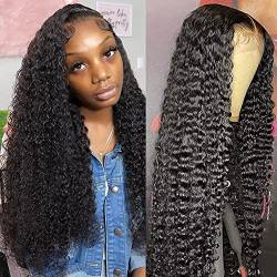 Echthaar perücke lace front wig human hair curly wave perrücken glueless lace frontal wig echthaar perücke for Black Women Nature Color 180% Density Brazilian Human Hair Pre Plucked Baby Hair 26 Zoll von Ladiaryf