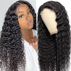 Lace closure Wig Human Hair 4X4 Lace Wig water wave Lace front Wig 16 Zoll Unprocessed Brazilian Hair With Baby Hair 150% Density Glueless Wig With Natural Hairline For Women von Ladiaryf