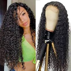 Ladiary 4X4 Lace front Wigs water wave Human Hair Wigs Brazilian Human Hair Lace closure Wigs Echthaar perücken für schwarze Frauen 150% Density Pre Plucked with Baby Hair Natural Color (24 Zoll) von Ladiaryf