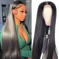 Ladiary Hair straight Lace Closure Wig 30 Zoll Echthaar Perücke Glueless 4x4 Lace Wig Long Bleached Knots Virgin Brazilian Human Hair 150% Density Wig with Baby Hair（75cm） von Ladiaryf