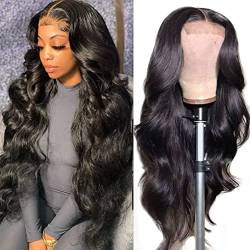 Ladiary body wave Lace closure Wig Echthaar Perücke Glueless 4x4 Lace Wig Long Bleached Knots Virgin Brazilian Human Hair 150% Density Wig with Baby Hair 28 zoll von Ladiaryf