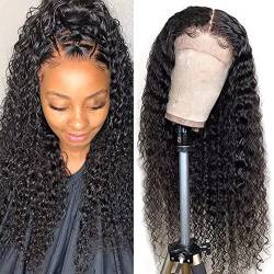 Ladiaryf Hair Kinky Curly Lace Front Wig Echthaar Perücke Glueless 13x4 Lace Wig Bleached Knots Virgin Brazilian Human Hair 180% Density Wig with Baby Hair 18 Zoll von Ladiaryf