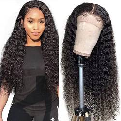 Perücke Lace Front Human Hair Kinky Curly Human Hair 13x4 Lace Frontal Wigs For Black Women Pre Plucked with Baby Hair Brazilian Virgin Human Hair Wig Natural Color (26 Zoll) von Ladiaryf