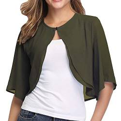 Ladiery Frauen Achselzucken Chiffon Kurzarm Front öffnen Bolero Strickjacke Oberbekleidung Abend Hochzeit Tops(Armeegrün,XL) von Ladiery