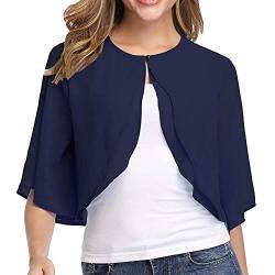 Ladiery Frauen Achselzucken Chiffon Kurzarm Front öffnen Bolero Strickjacke Oberbekleidung Abend Hochzeit Tops(Navy Blau,XL) von Ladiery