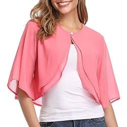 Ladiery Frauen Achselzucken Chiffon Kurzarm Front öffnen Bolero Strickjacke Oberbekleidung Abend Hochzeit Tops(Pink,M) von Ladiery