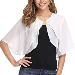 Ladiery Frauen Achselzucken Chiffon Kurzarm Front öffnen Bolero Strickjacke Oberbekleidung Abend Hochzeit Tops(White,L) von Ladiery