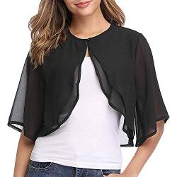 Ladiery Frauen Achselzucken Chiffon Kurzarm Front öffnen Bolero Strickjacke Oberbekleidung Abend Hochzeit Tops (Schwarz，S) von Ladiery