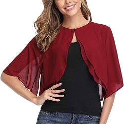 Ladiery Frauen Achselzucken Chiffon Kurzarm Front öffnen Bolero Strickjacke Oberbekleidung Schal Abend Hochzeit Kap Hemd Tops von Ladiery