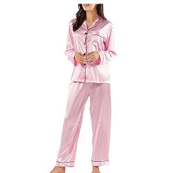 Damen Pyjama Set, Nachtw?sche Schlafanzug Satin Seide Langen ?rmeln Einfarbig Ganze Jahr ¨¹ber (Rosa, L) von Ladieshow