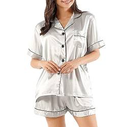 Ladieshow Damen Pyjama Set, Langarm/Kurzarm Nachtwsche aus Satin-Seide Einfarbig Pyjama Set Schlafanzug f¡§1r Damen mit Knopfleiste Nachtw?sche Loungewear 2-teilige Sets von Ladieshow