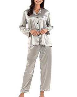 Ladieshow Damen Pyjamas Satin Schlafanzug Lange Ärmel Sleepwear Zweiteiliger PJ Set von Ladieshow