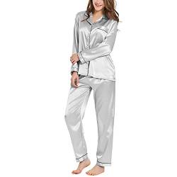 Ladieshow Damen Pyjamas Satin Schlafanzug Lange Ärmel Sleepwear Zweiteiliger PJ Set von Ladieshow