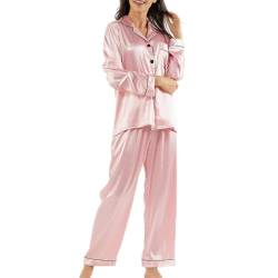 Ladieshow Damen Pyjamas Satin Schlafanzug Lange Ärmel Sleepwear Zweiteiliger PJ Set von Ladieshow