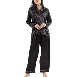 Ladieshow Damen Pyjamas Satin Schlafanzug Lange Ärmel Sleepwear Zweiteiliger PJ Set von Ladieshow