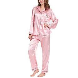 Ladieshow Damen Pyjamas Satin Schlafanzug Lange Ärmel Sleepwear Zweiteiliger PJ Set von Ladieshow