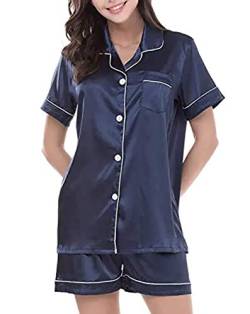 Ladieshow Schlafanzüge für Damen Sommer kurzärmelig Satin Loungewear Nachtwäsche Button-Down-Nachtwäsche zweiteiliges Set von Ladieshow