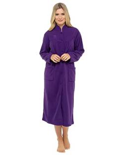 Damen-Bademantel aus Fleece, Größen 38 bis 54, Wickeltaschen vorne mit Knöpfen, violett, 22-24 von Lady Olga