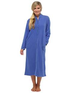 Damen Bademantel aus weichem Fleece, lang, Größen 38 bis 52, Reißverschluss vorne, blau, 36 von Lady Olga
