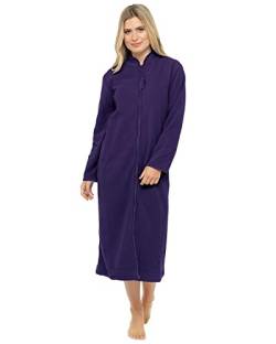 Damen Bademantel aus weichem Fleece, lang, Größen 38 bis 52, Reißverschluss vorne, violett, 36 von Lady Olga