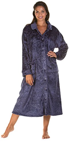 Lady Olga Fleece-Nachtwäsche mit Reißverschluss und Knöpfen Gr. 38/40 DE, Marineblau - Button von Lady Olga