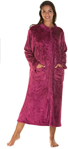 Lady Olga Fleece-Nachtwäsche mit Reißverschluss und Knöpfen Gr. 50/52 DE, Dark Rose - Reißverschluss von Lady Olga