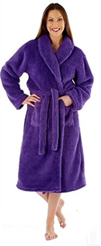 Luxuriöser, weicher flauschiger Fleece-Bademantel für Damen, mit Gürtel, violett, 46 von Lady Olga